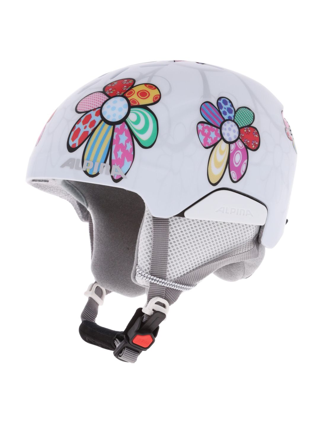 Alpina, Pizi casco bambino Patchwork Flower Matt bianco 