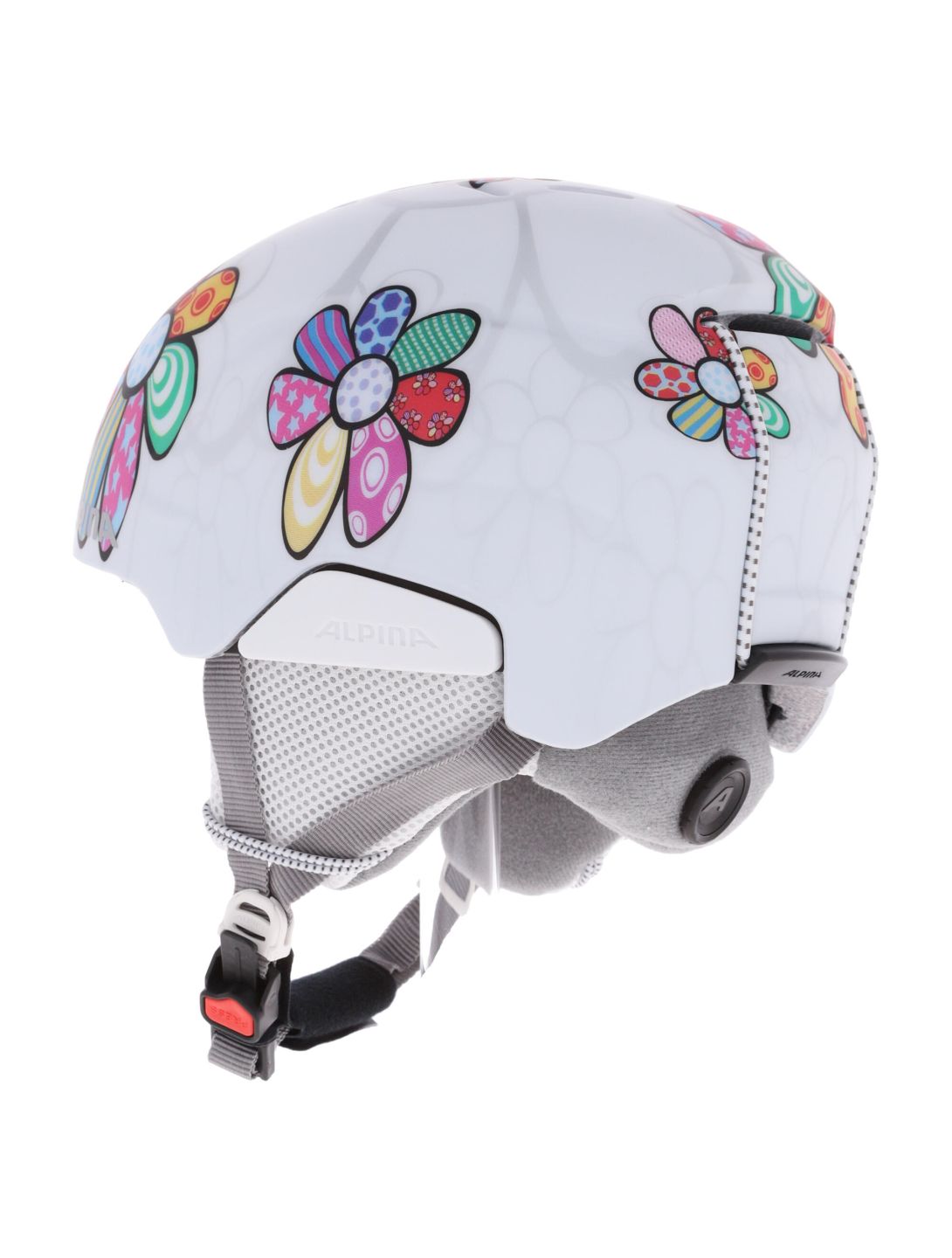 Alpina, Pizi casco bambino Patchwork Flower Matt bianco 