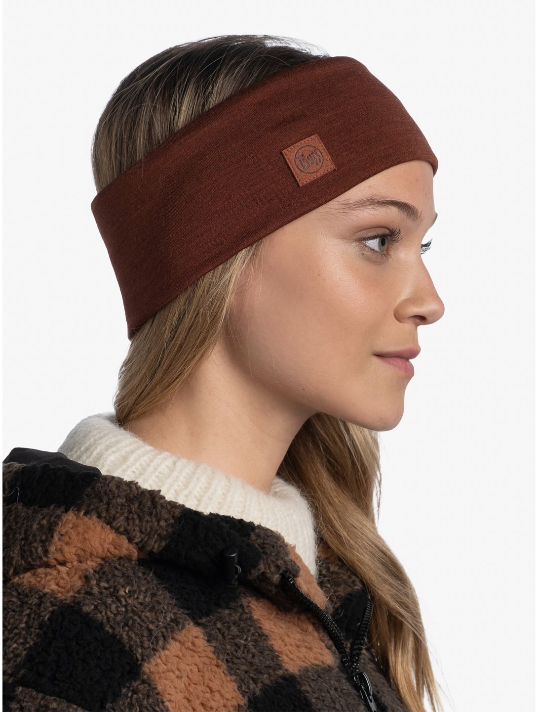 Buff, Merino Wide Headband fascia unisex Solid Sienna marrone 