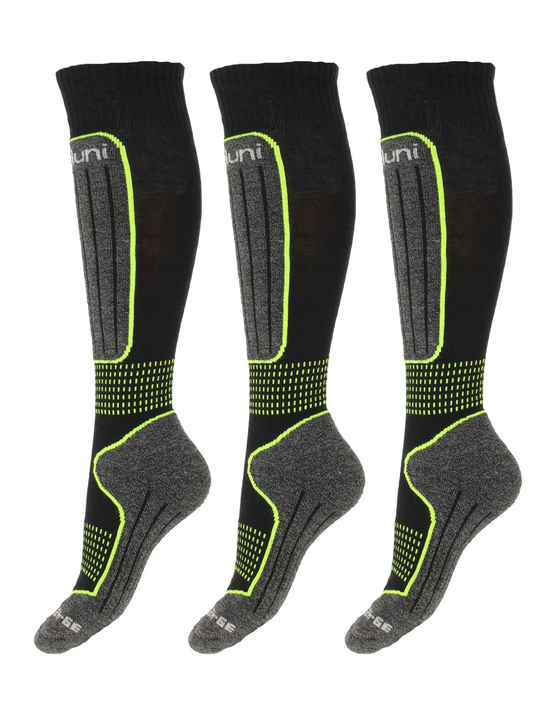 Deluni, Gaia 3 pair calzini da sci 3 paia unisex Black With Neon Green Lines nero, verde 