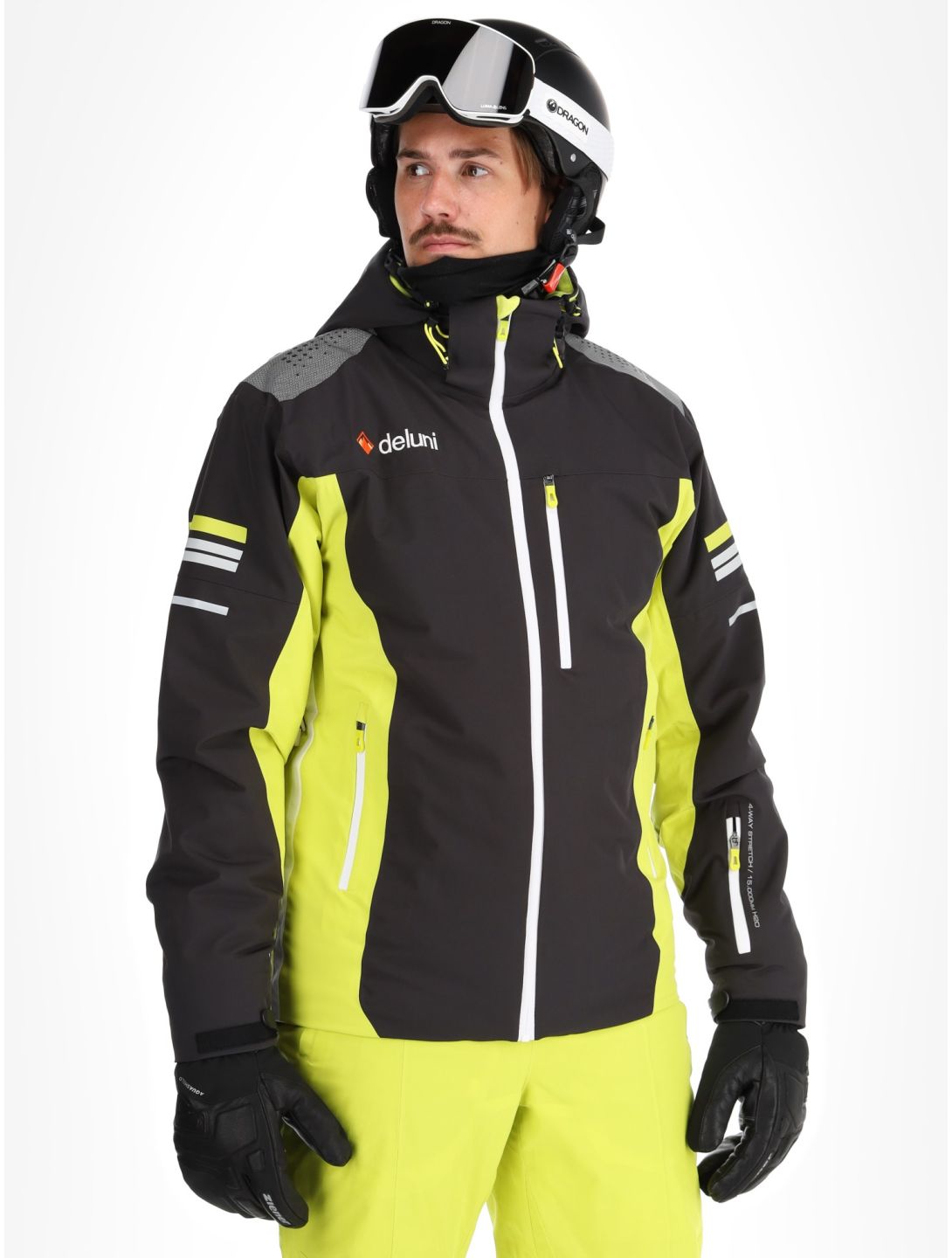 Deluni, Challenger 4 giacca sci uomo Black / Yellow Lime giallo, nero 