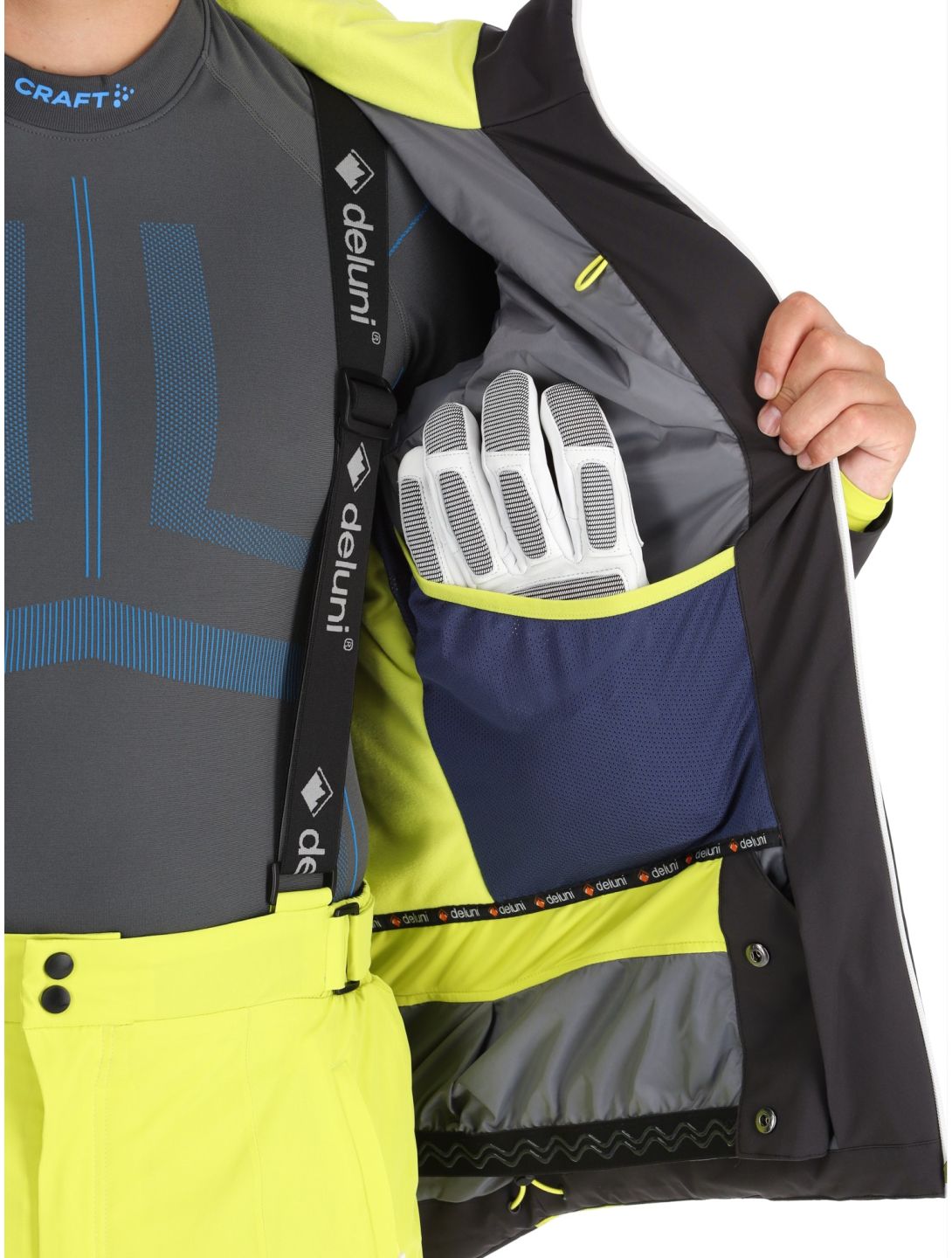 Deluni, Challenger 4 giacca sci uomo Black / Yellow Lime giallo, nero 