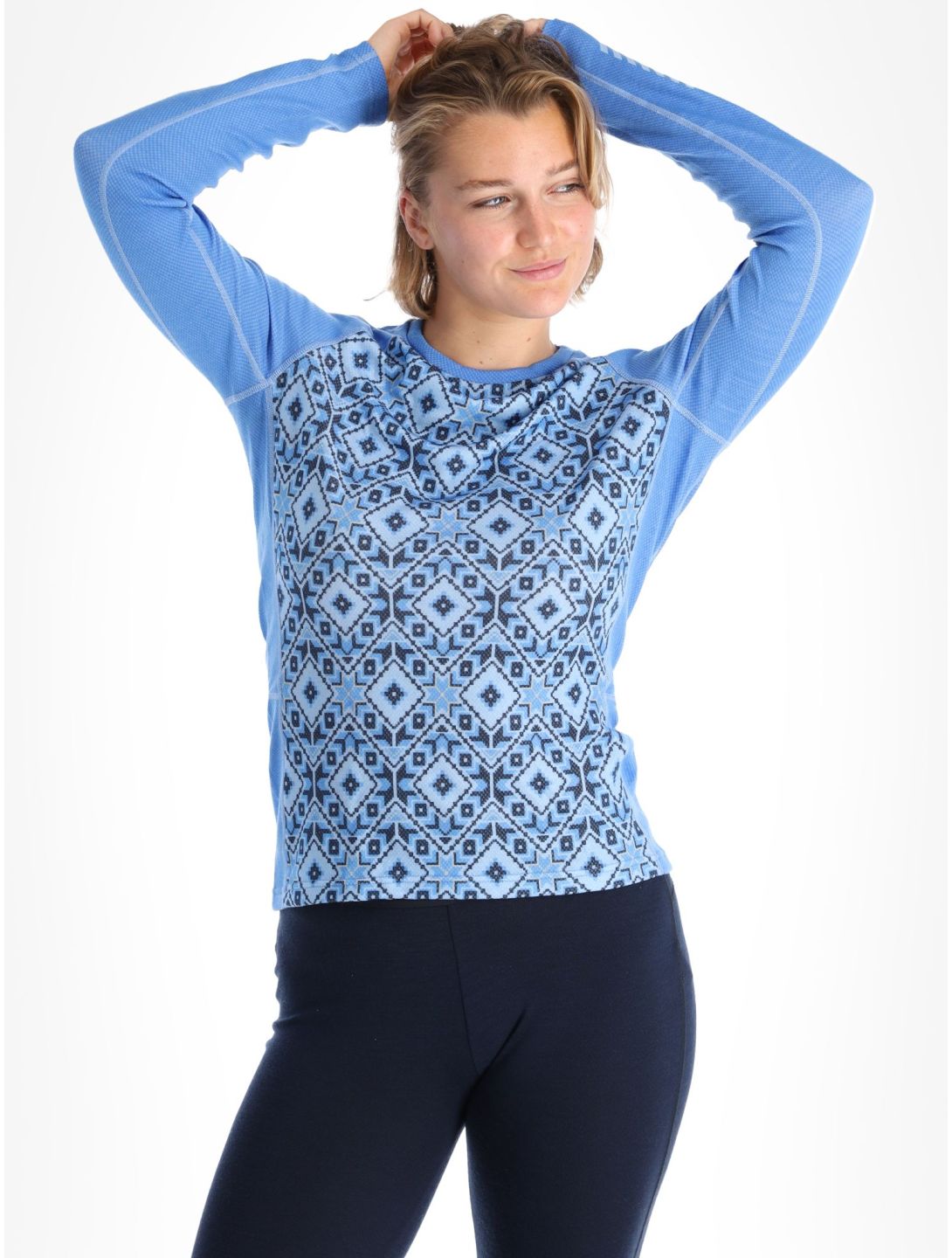 Helly Hansen, Lifa Merino Midweight Graphic maglia termica donna Ultra Blue Star Pixel blu 