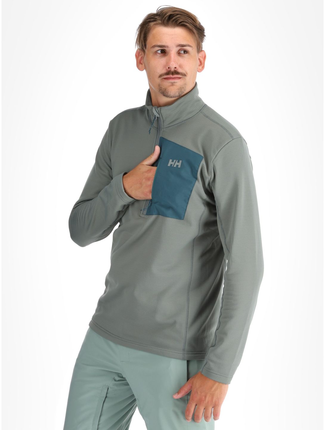 Helly Hansen, Versalite 1/2 Zip maglione uomo Grey Cactus grigio, verde 