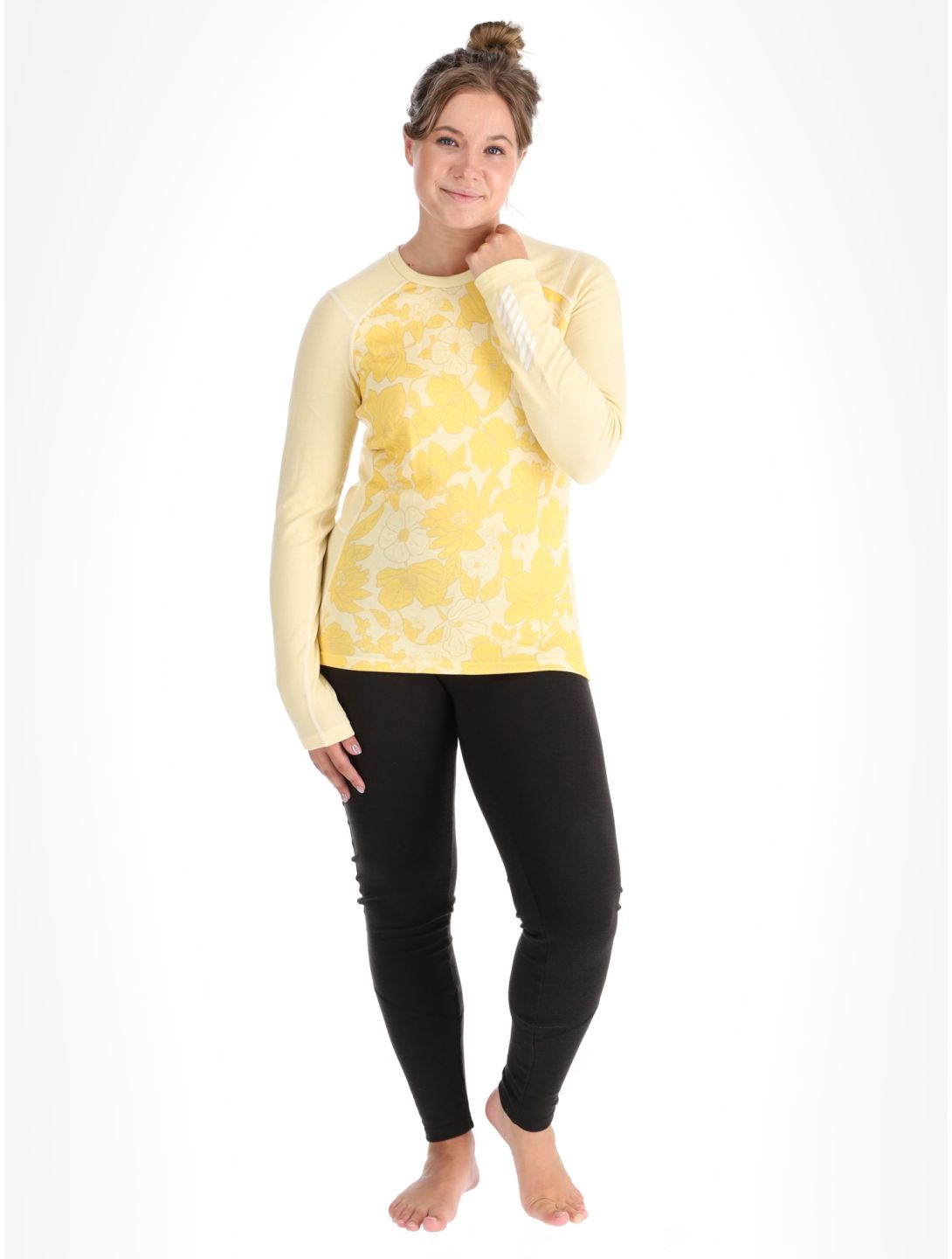 Helly Hansen, W Lifa Merino Midweight Graphics Crew maglia termica donna Yellow Cream Floral AOP giallo 