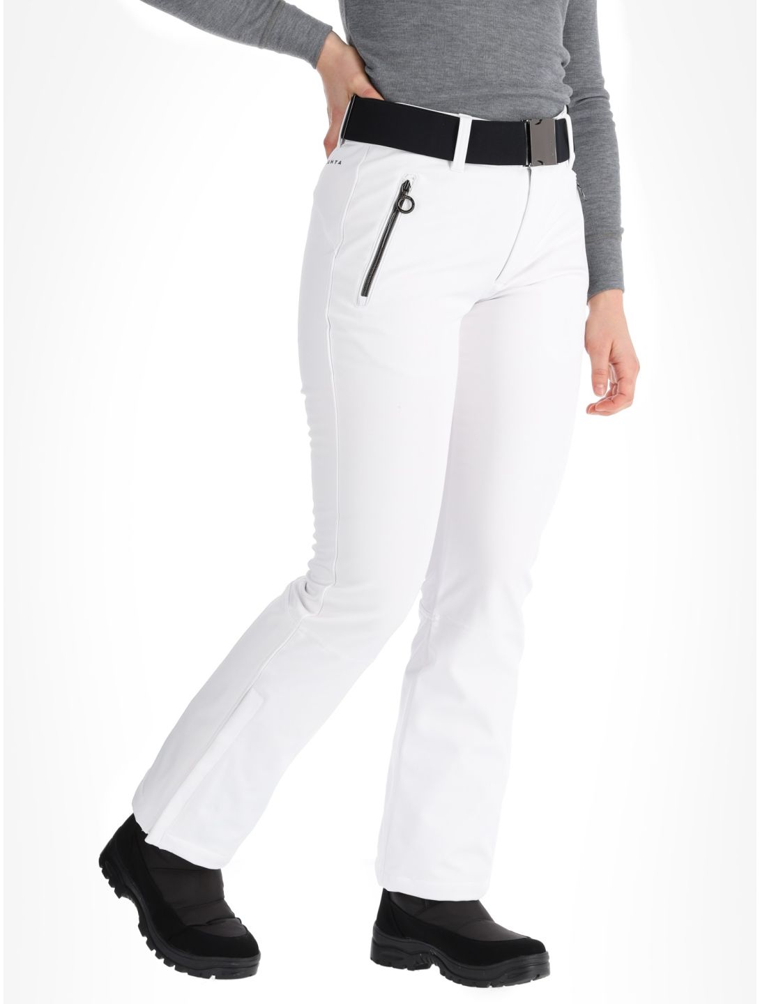 Luhta, Joentaus C pantaloni da sci softshell conformato corto donna Optic White bianco 