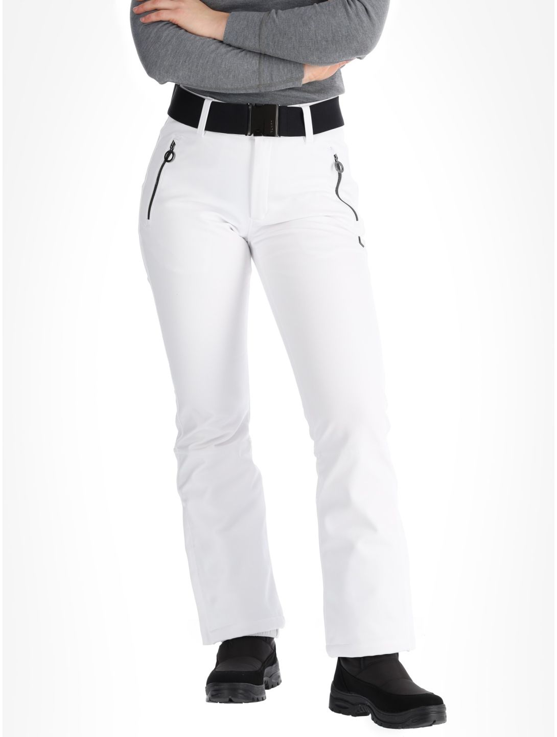 Luhta, Joentaus C pantaloni da sci softshell conformato corto donna Optic White bianco 