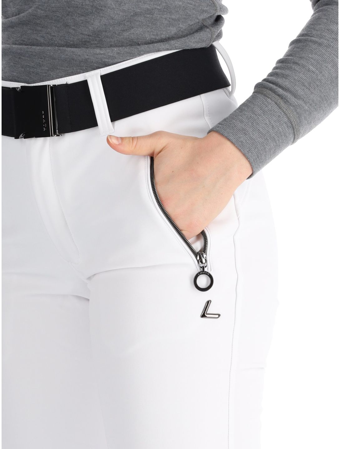 Luhta, Joentaus C pantaloni da sci softshell conformato corto donna Optic White bianco 