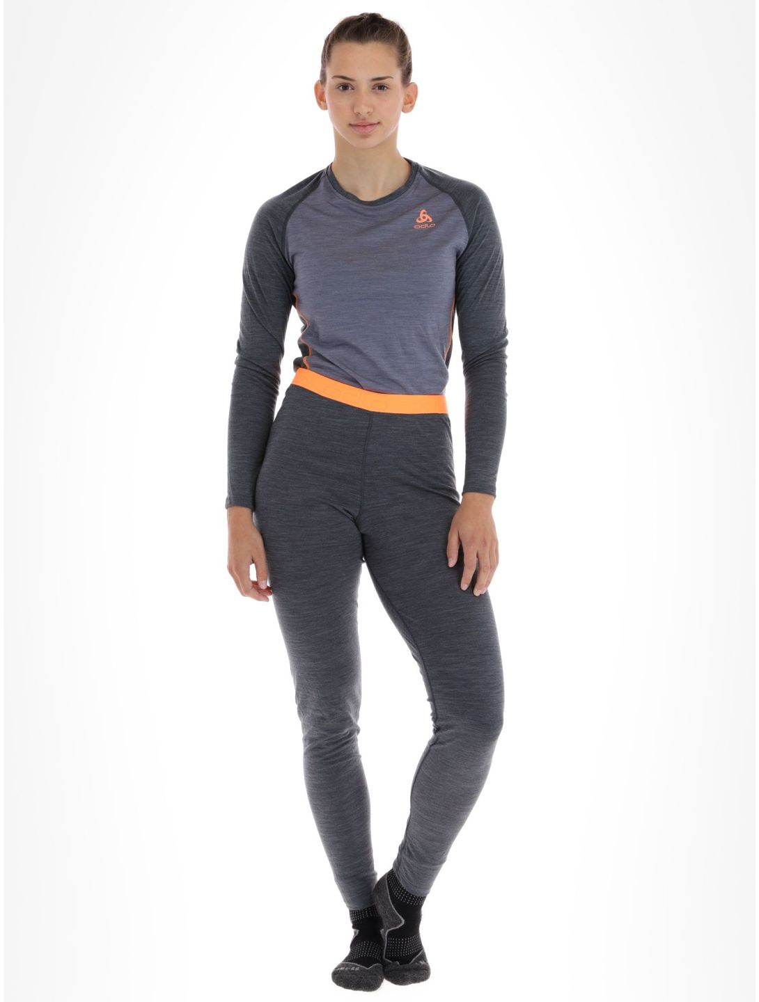 Odlo, Natural Performance PW 150 pantaloni termici donna India Ink Melange  - Live Wire grigio 