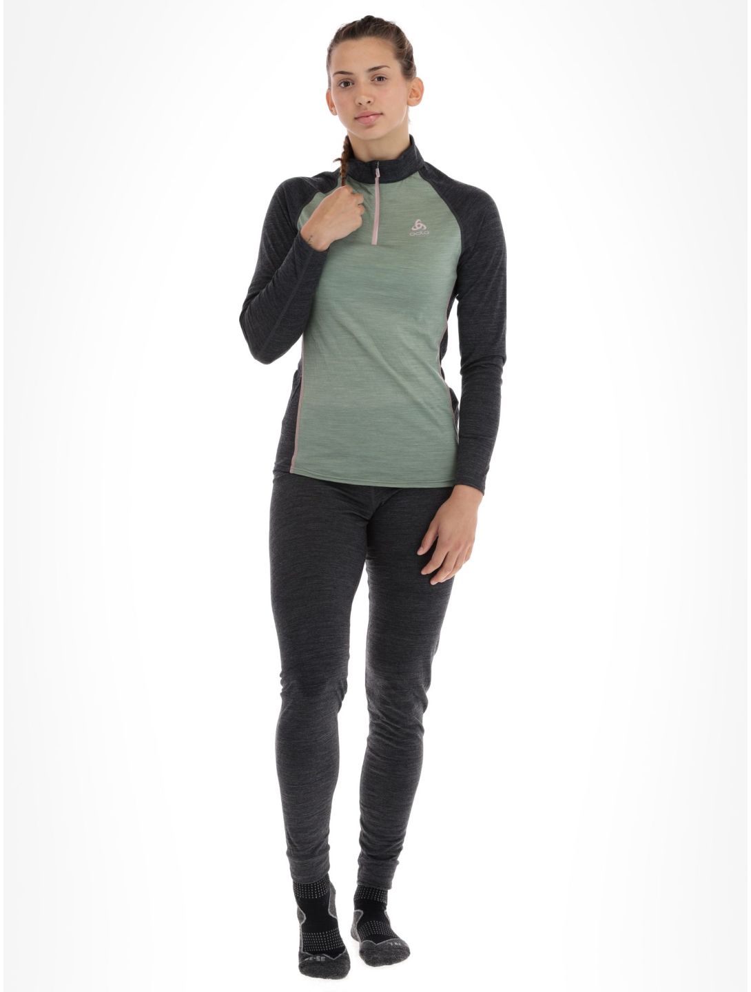 Odlo, Natural Performance PW 150 maglione donna Matte Green - Dark Grey Melange grigio, verde 