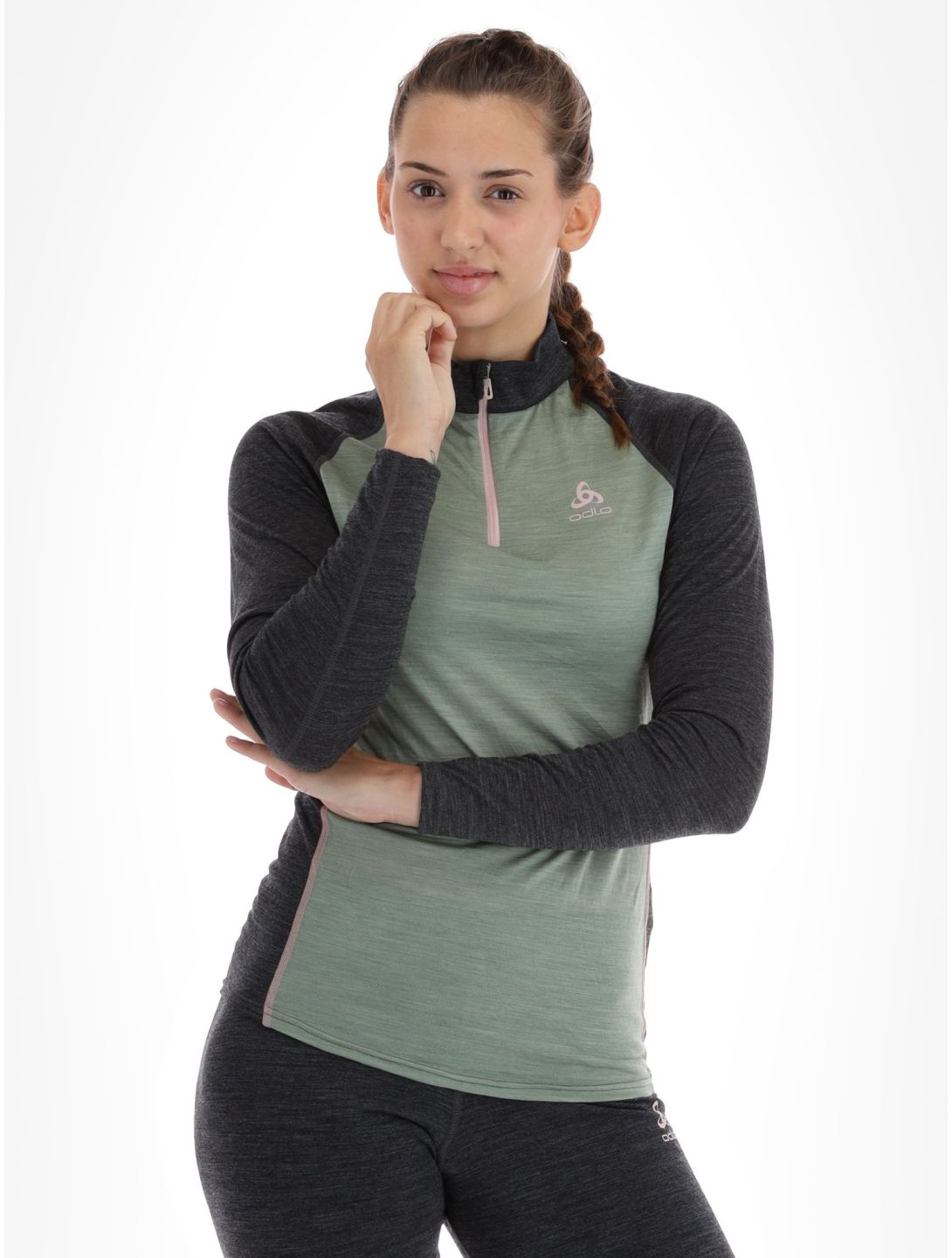 Odlo, Natural Performance PW 150 maglione donna Matte Green - Dark Grey Melange grigio, verde 