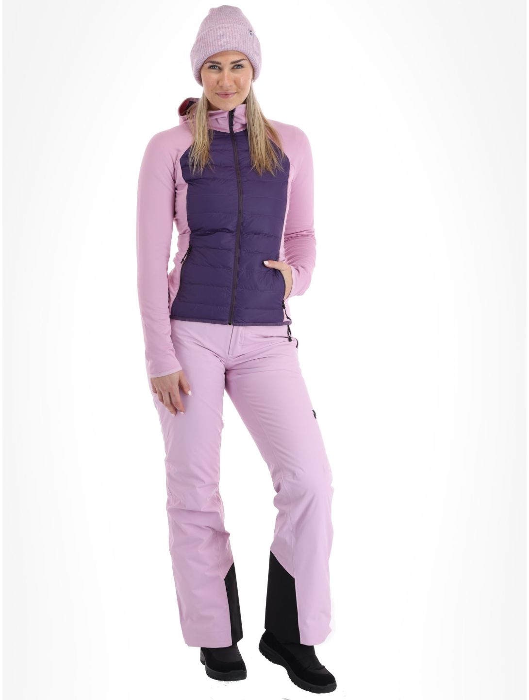 Peak Performance, W Down Hybrid Hood gilet donna Indigo Statice Lilac rosa 