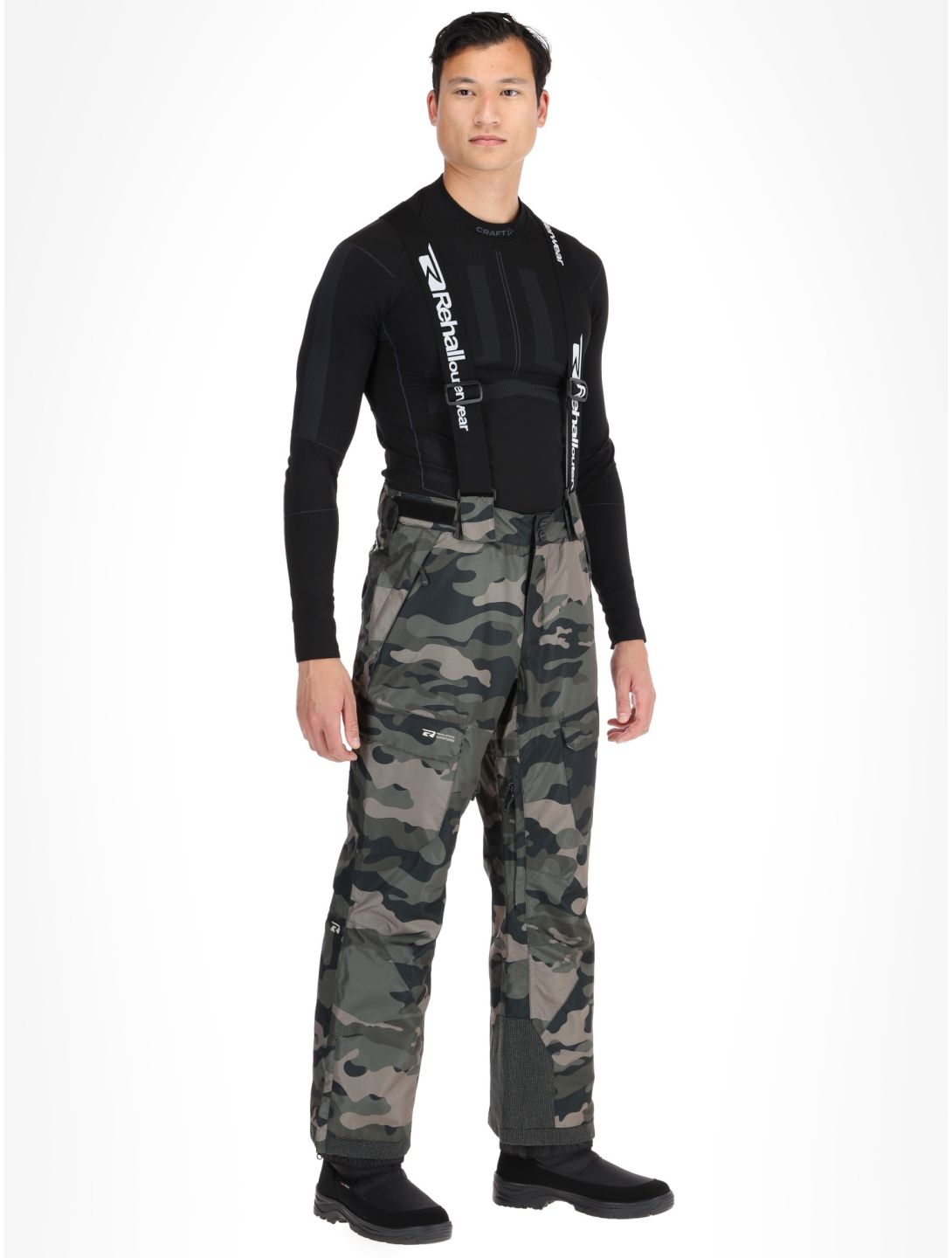 Rehall, Backbone-R pantaloni da sci uomo Camo Black nero, verde 