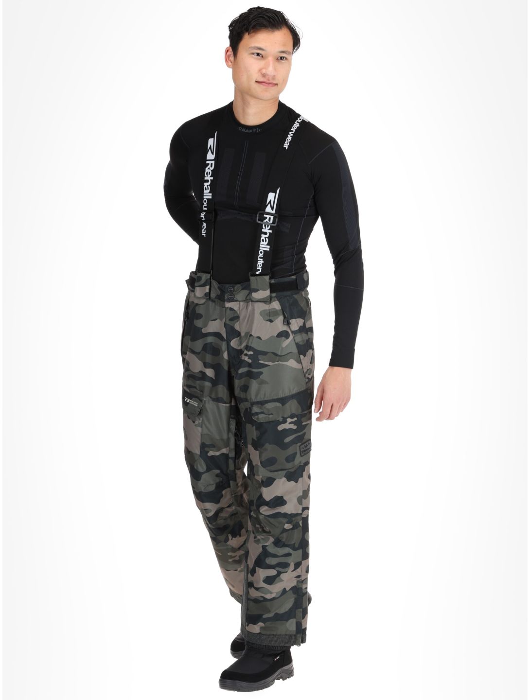 Rehall, Backbone-R pantaloni da sci uomo Camo Black nero, verde 