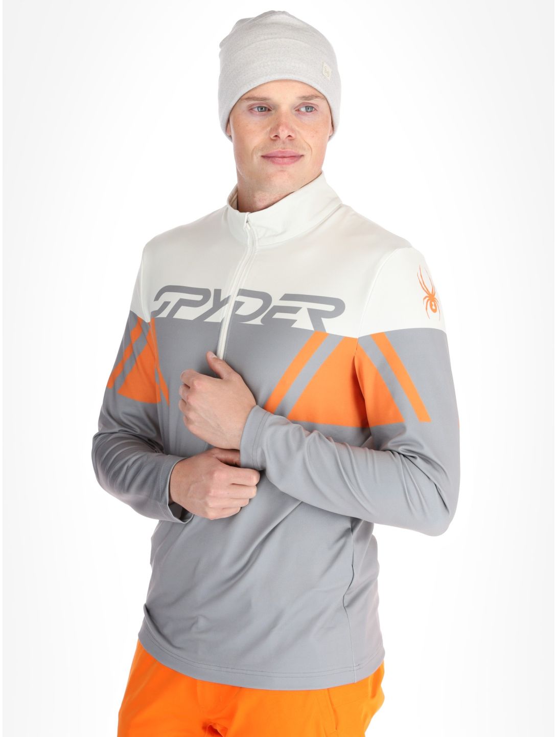 Spyder, Podium 1/2 Zip maglione uomo Concrete arancio, grigio 