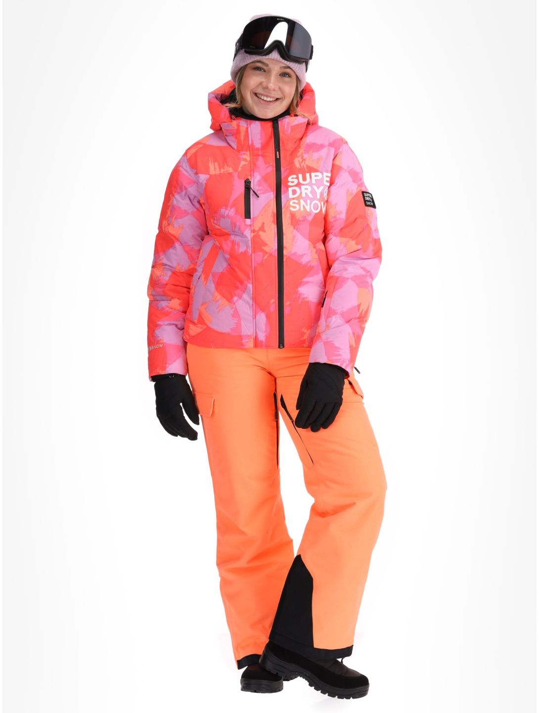 Superdry, Hooded Ski Boxy Puffer giacca sci donna Brush Camo Coral rosa 