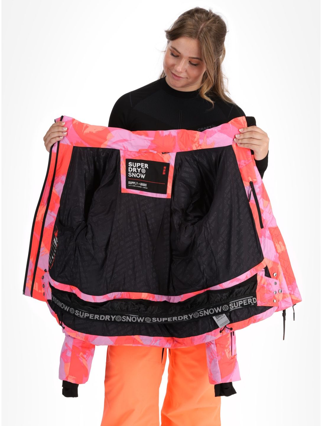 Superdry, Hooded Ski Boxy Puffer giacca sci donna Brush Camo Coral rosa 