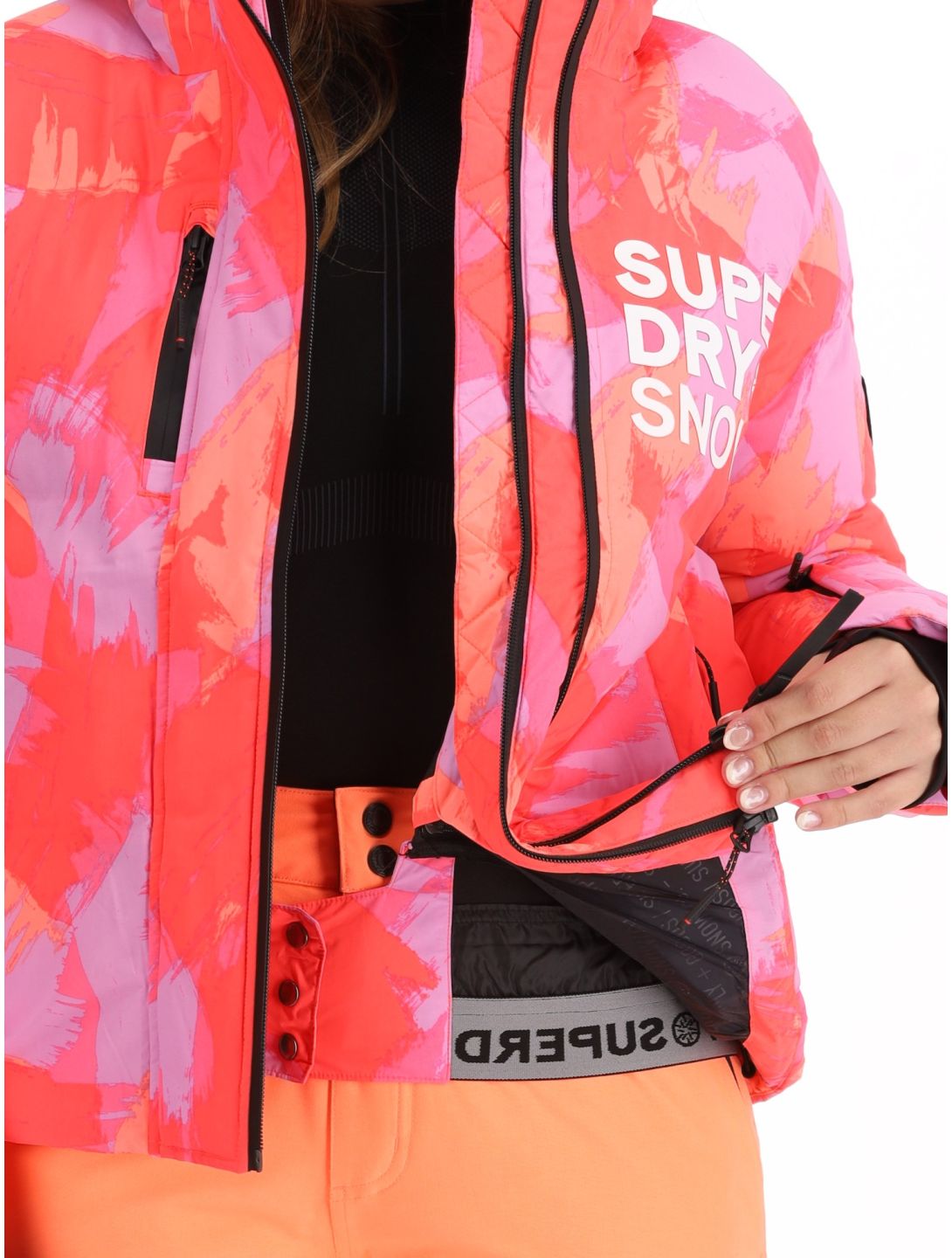 Superdry, Hooded Ski Boxy Puffer giacca sci donna Brush Camo Coral rosa 