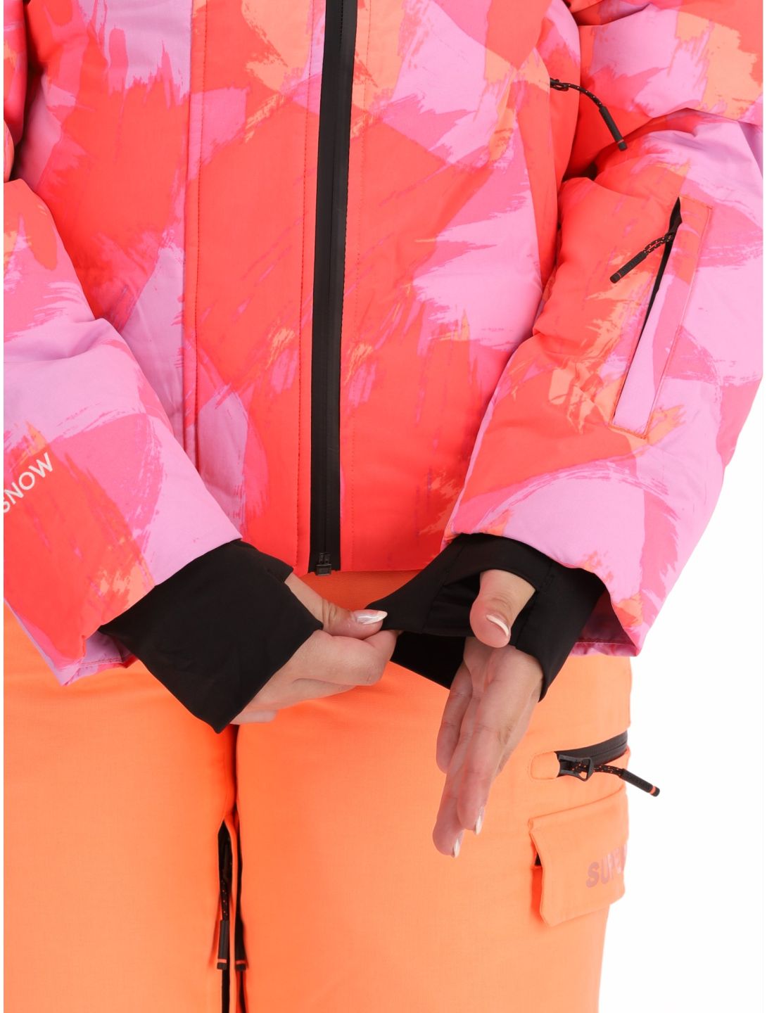 Superdry, Hooded Ski Boxy Puffer giacca sci donna Brush Camo Coral rosa 