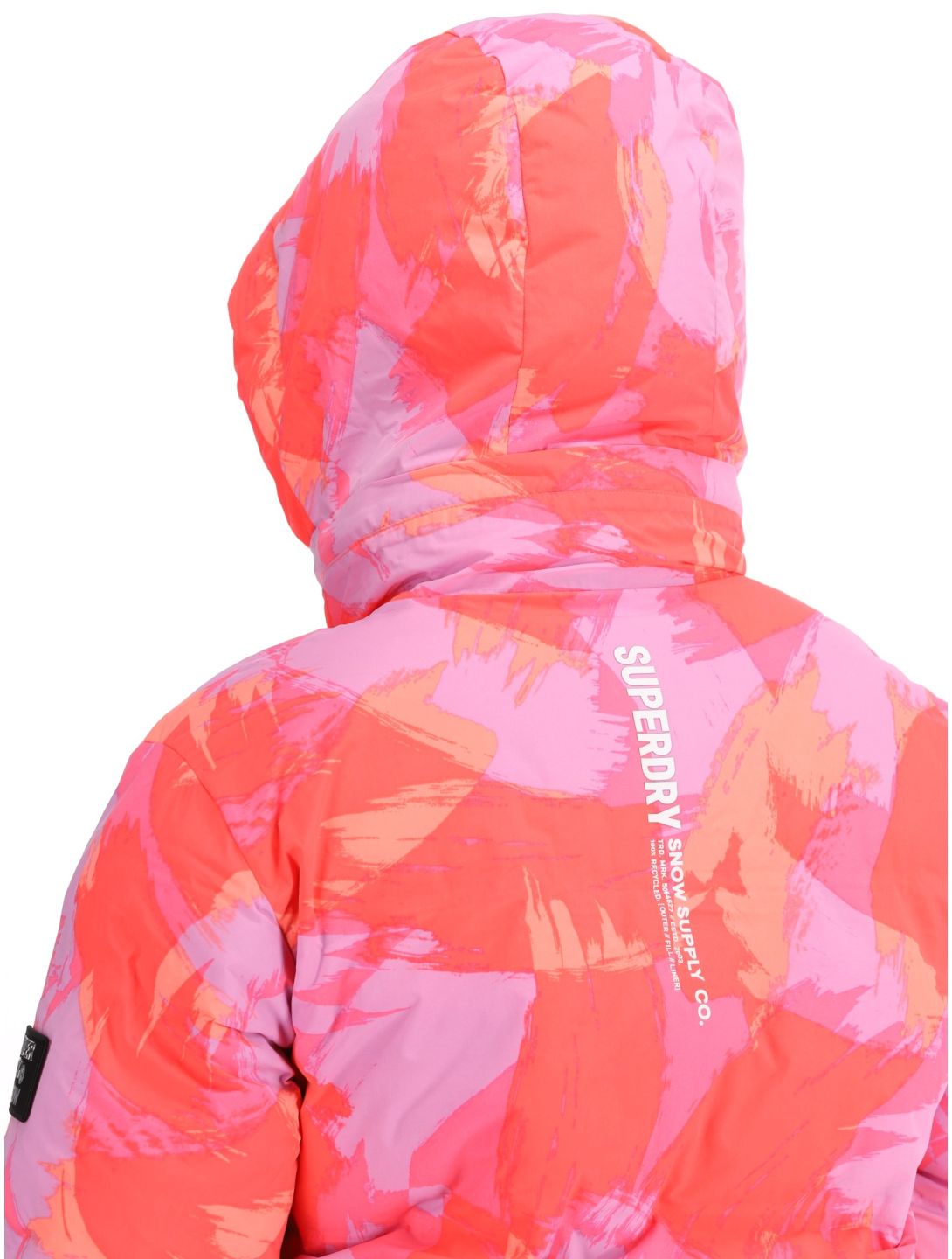 Superdry, Hooded Ski Boxy Puffer giacca sci donna Brush Camo Coral rosa 