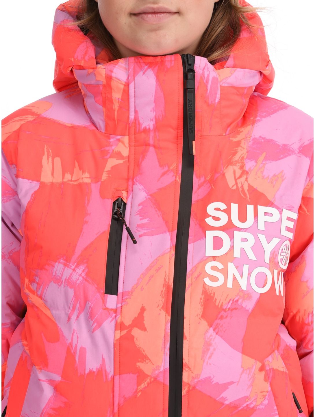 Superdry, Hooded Ski Boxy Puffer giacca sci donna Brush Camo Coral rosa 