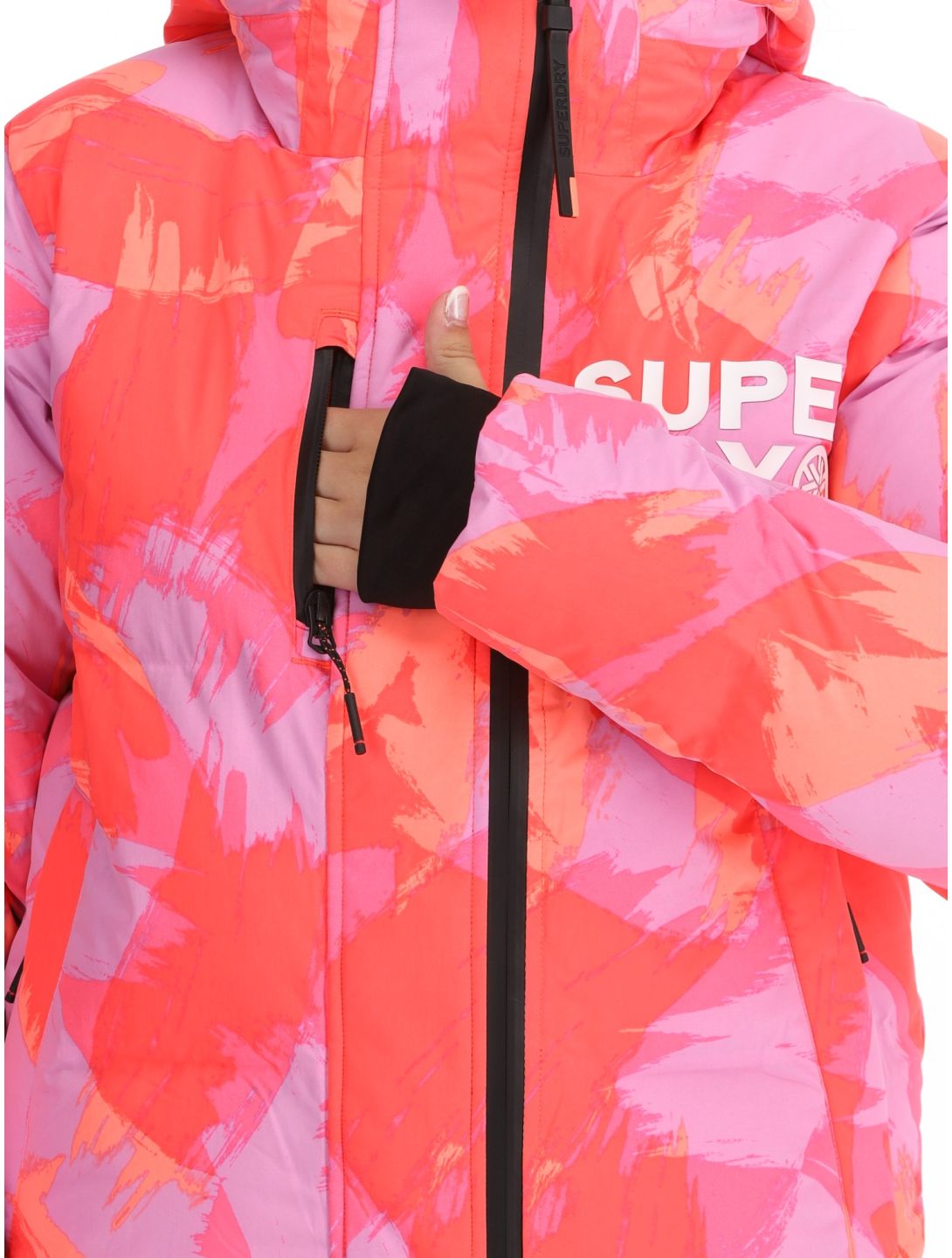 Superdry, Hooded Ski Boxy Puffer giacca sci donna Brush Camo Coral rosa 