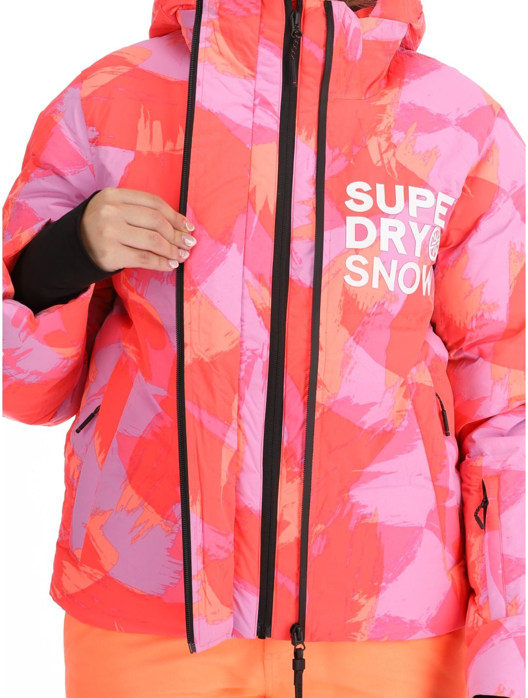 Superdry, Hooded Ski Boxy Puffer giacca sci donna Brush Camo Coral rosa 