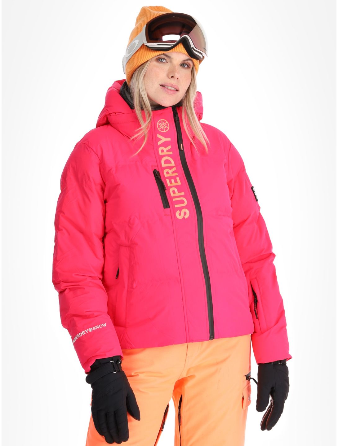 Superdry, Hooded Ski Boxy Puffer giacca sci donna Hyper Fire Pink rosa 