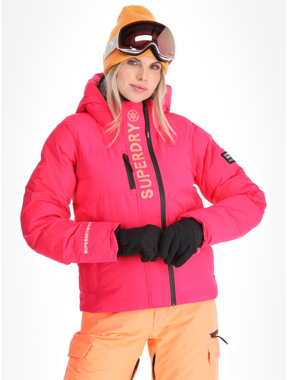 Superdry, Hooded Ski Boxy Puffer giacca sci donna Hyper Fire Pink rosa 