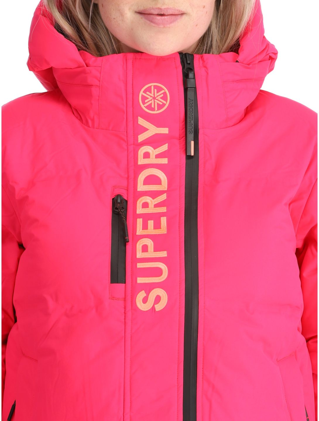 Superdry, Hooded Ski Boxy Puffer giacca sci donna Hyper Fire Pink rosa 