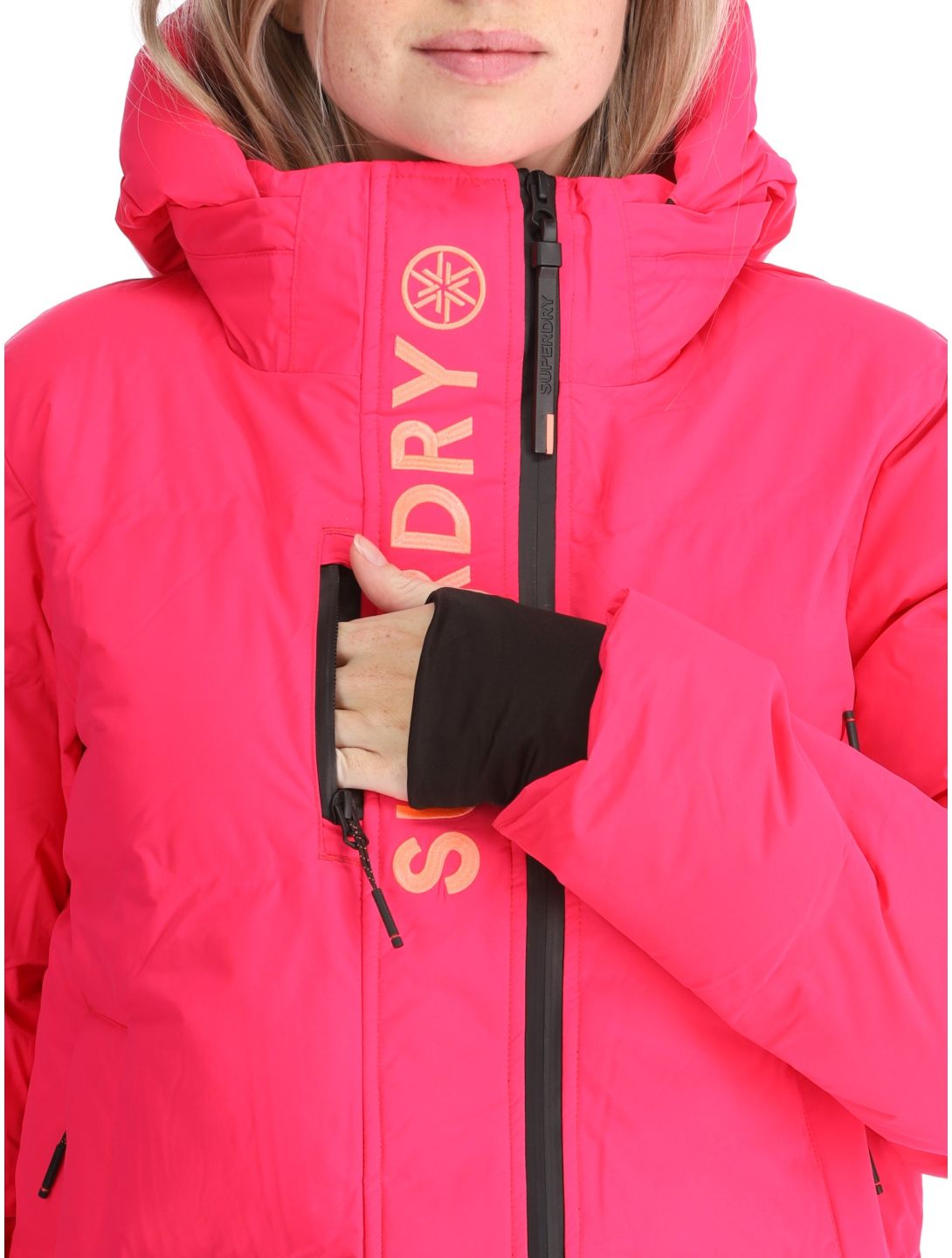 Superdry, Hooded Ski Boxy Puffer giacca sci donna Hyper Fire Pink rosa 