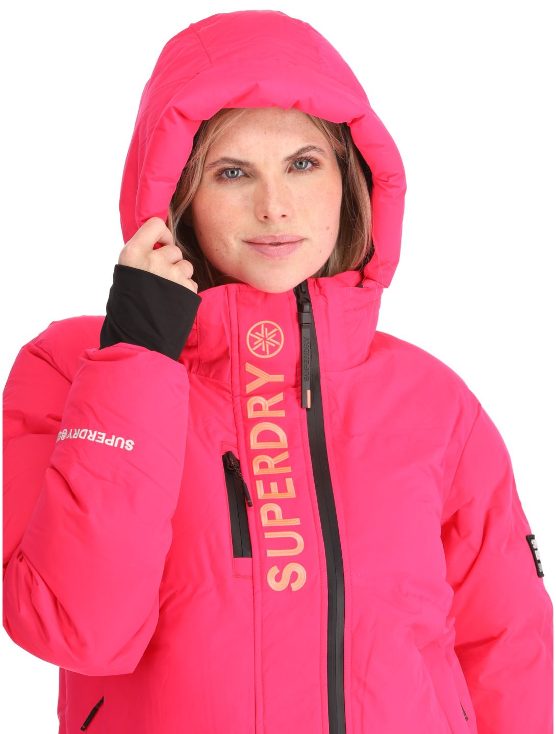 Superdry, Hooded Ski Boxy Puffer giacca sci donna Hyper Fire Pink rosa 