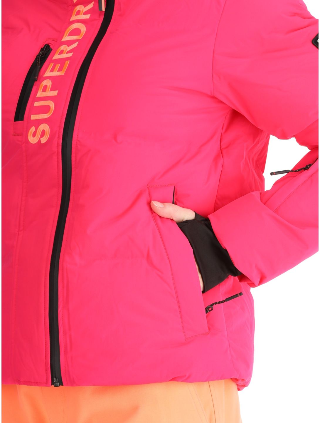 Superdry, Hooded Ski Boxy Puffer giacca sci donna Hyper Fire Pink rosa 