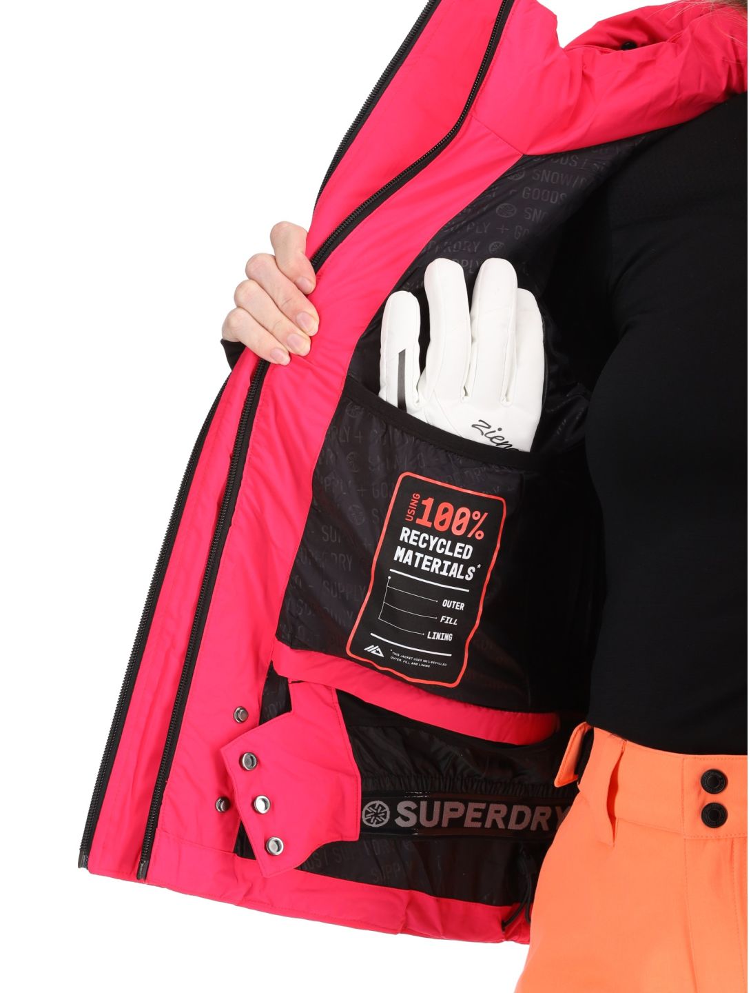 Superdry, Hooded Ski Boxy Puffer giacca sci donna Hyper Fire Pink rosa 