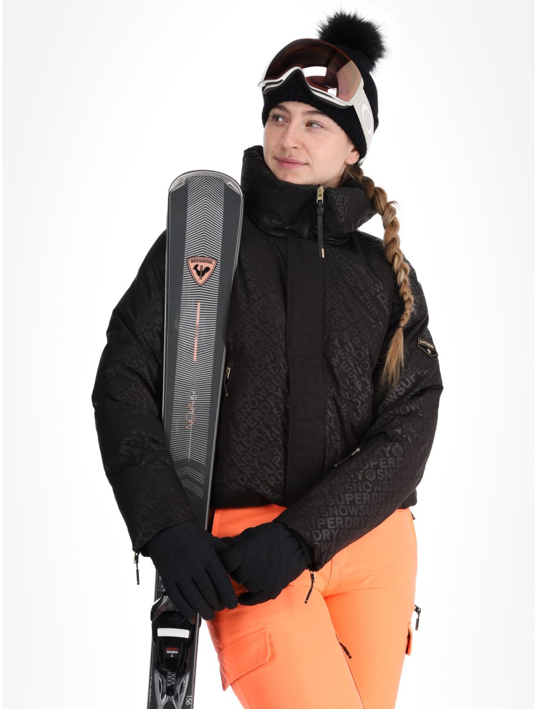 Superdry, Ski Slalom Puffer giacca sci donna Superdry Monogram Black Luxe bianco, nero 