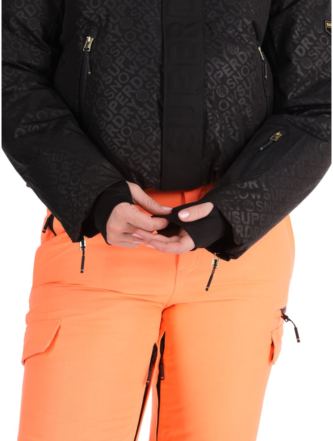 Superdry, Ski Slalom Puffer giacca sci donna Superdry Monogram Black Luxe bianco, nero 