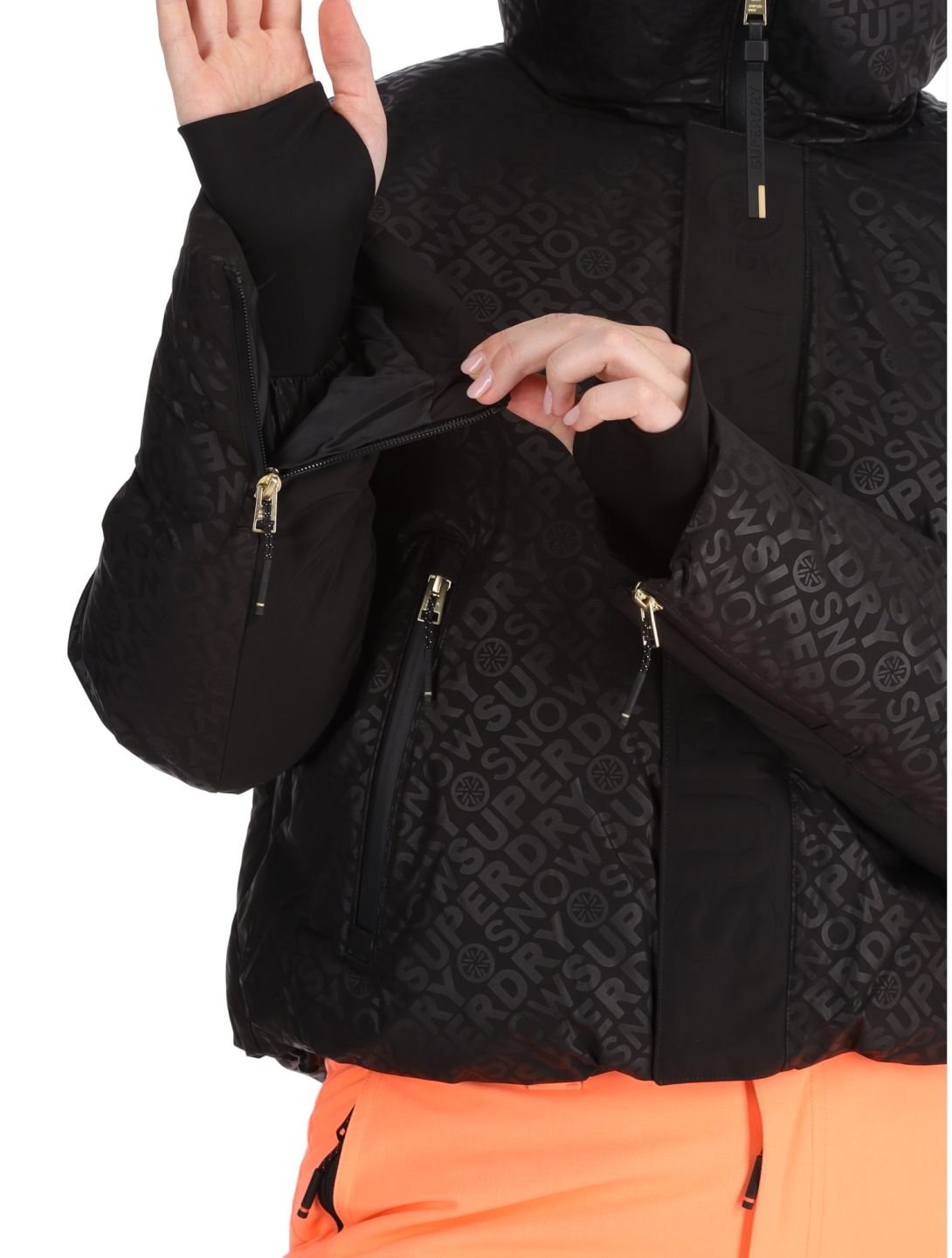 Superdry, Ski Slalom Puffer giacca sci donna Superdry Monogram Black Luxe bianco, nero 