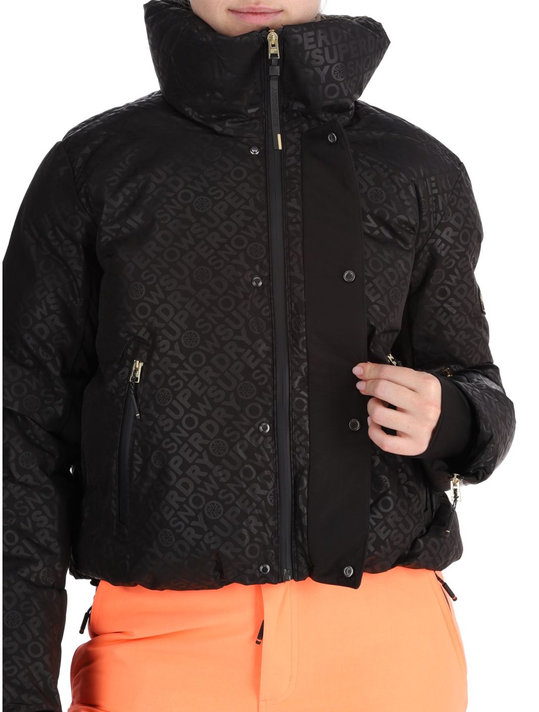 Superdry, Ski Slalom Puffer giacca sci donna Superdry Monogram Black Luxe bianco, nero 