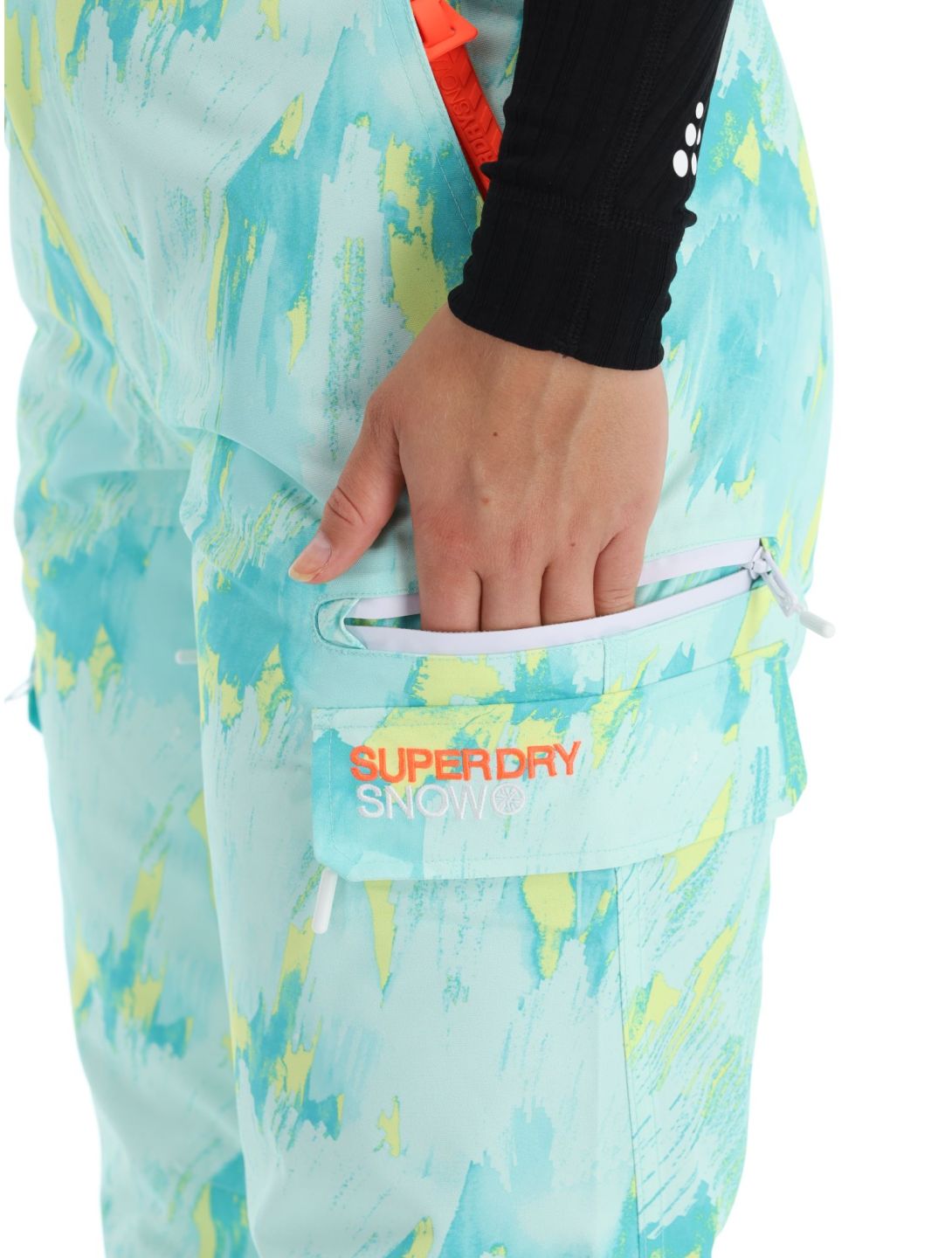 Superdry, Ski Ultimate Rescue pantaloni da sci donna Abstract Teal Lime verde 