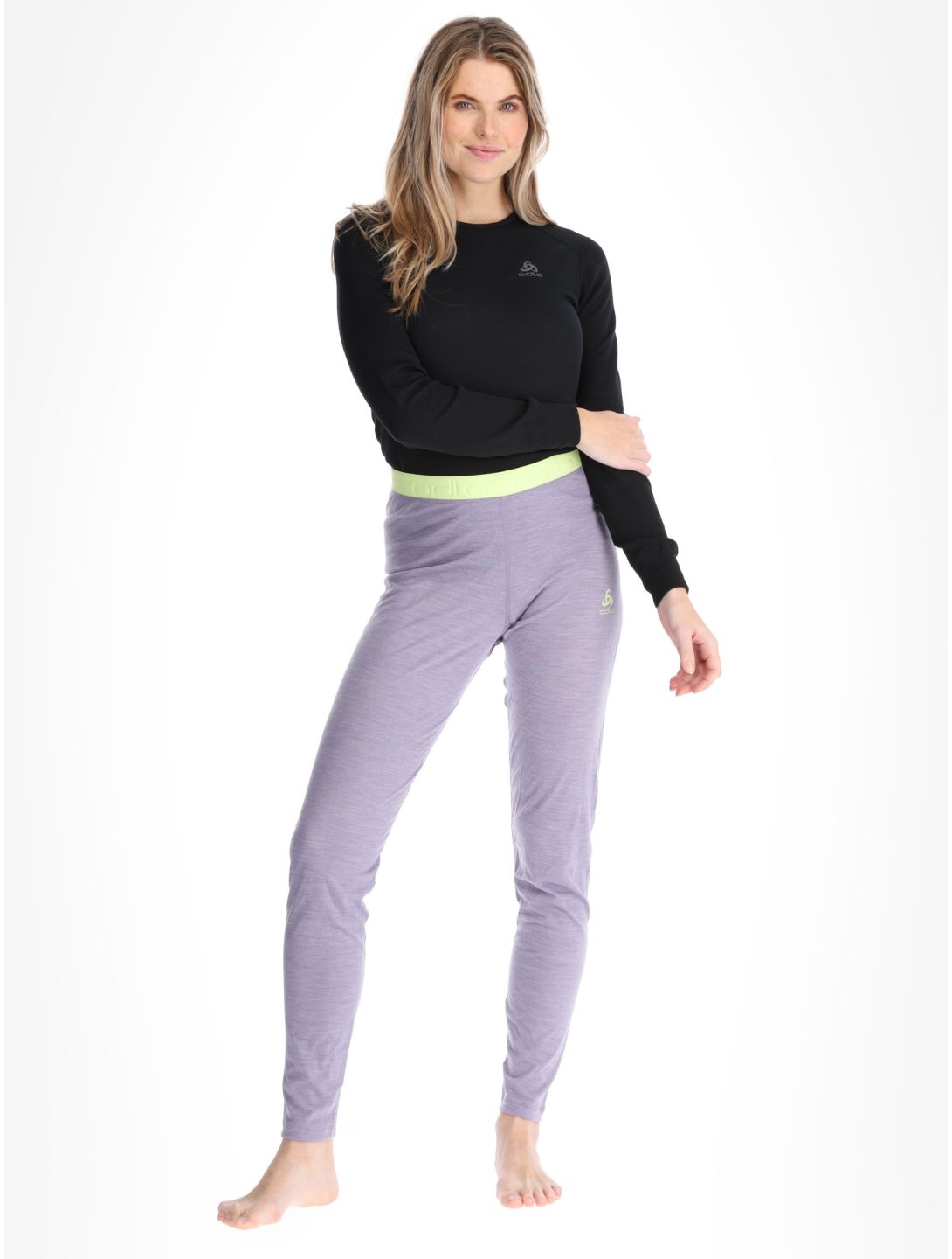 Odlo, Natural Performance PW 150 pantaloni termici donna Gray Ridge Melange - Shadow Lime grigio, verde 