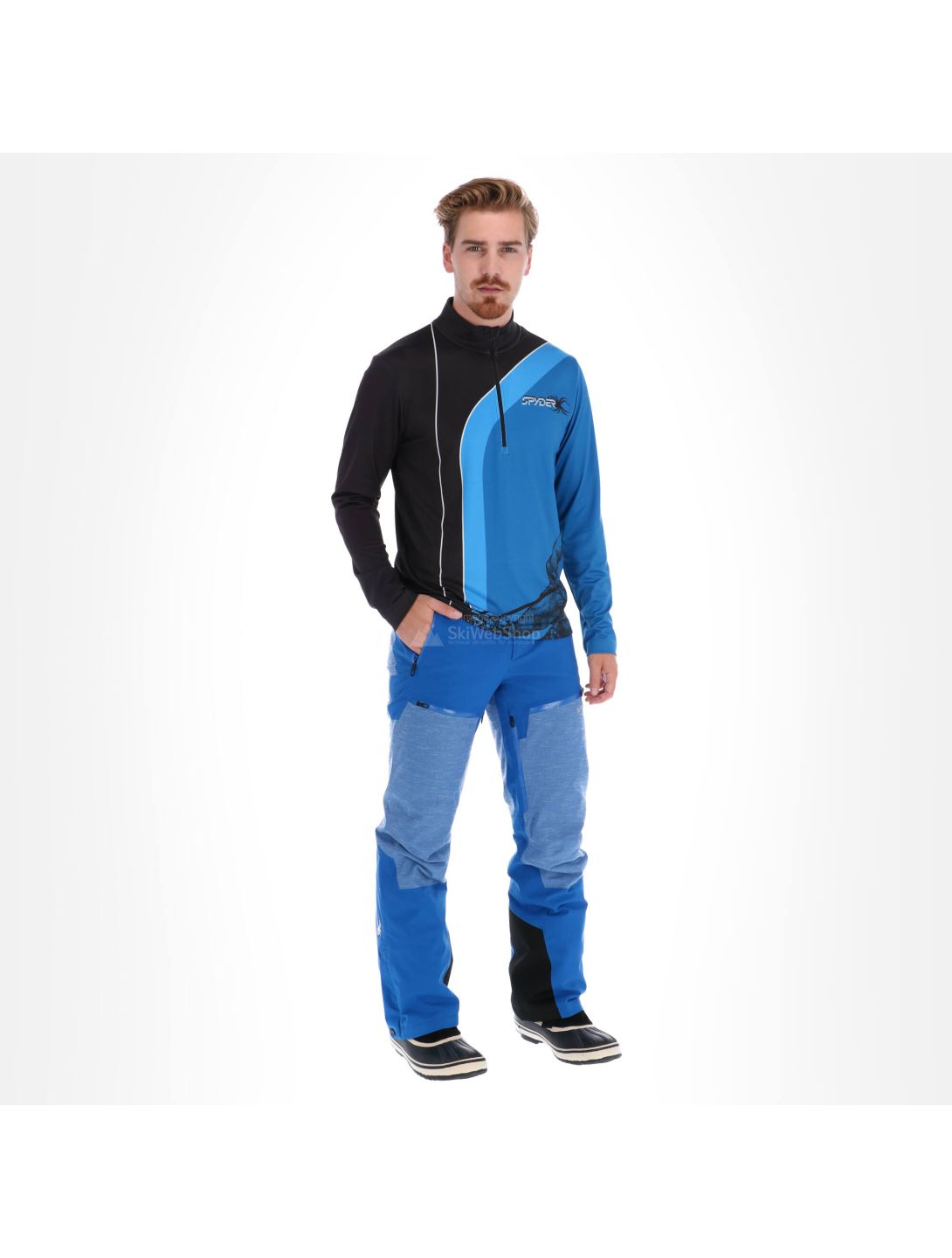 Spyder, Rival, mezza zip collo, maglia, uomo, blu/nero