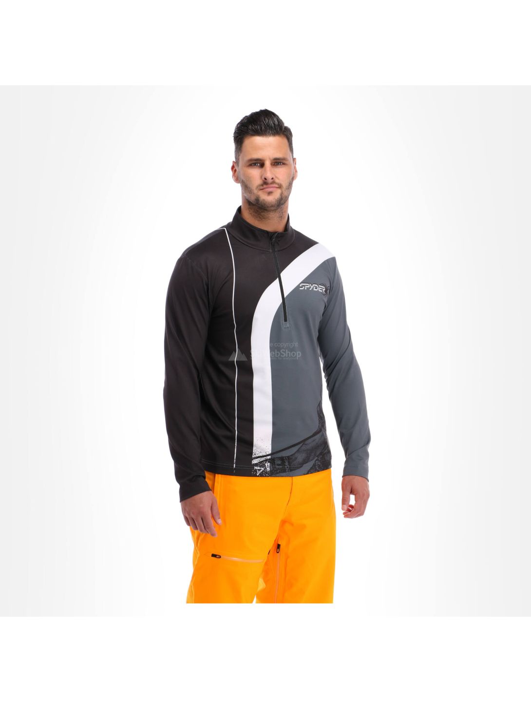 Spyder, Rival, mezza zip collo, maglia, uomo, bianco/nero