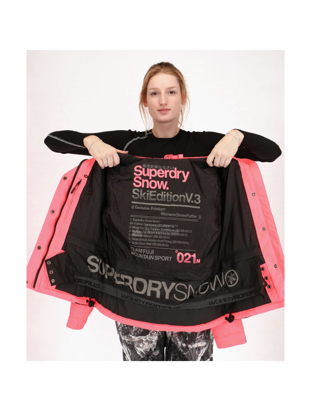 Superdry, Snow Puffer, giacca sci, donna, corallo/nero