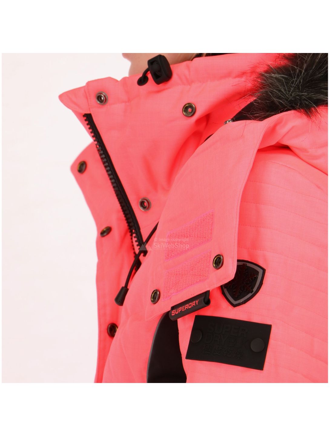 Superdry, Snow Puffer, giacca sci, donna, corallo/nero